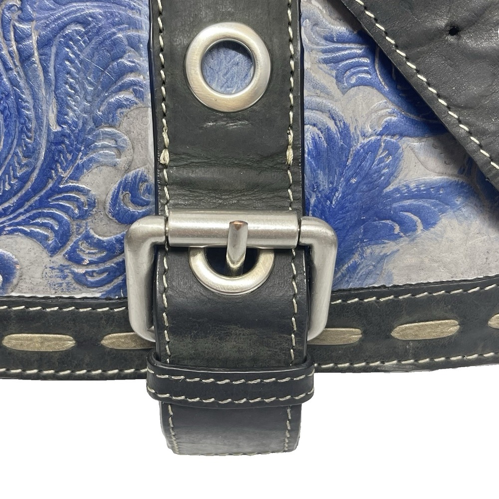 Firenze Bella Tooled Leather Hand Painted Buckle Studded Crossbody Purse Bag - Picture 5 of 14